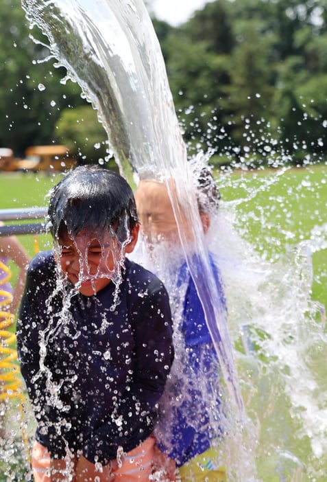 Boys being splashed by water