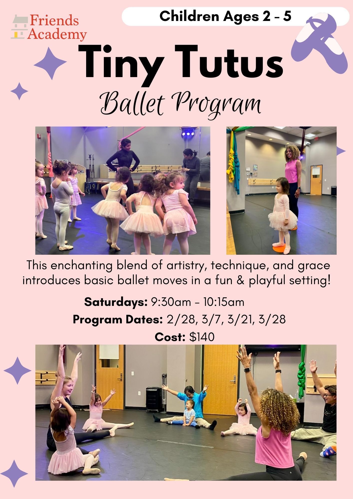 Blue Pink Illustrative Ballet Class Poster