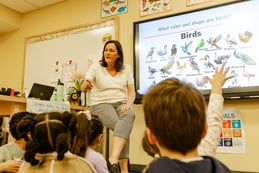 Friends Academy Pre-K students visited the Lower School Science Lab for the first time and interacted with recently hatched quail chicks.