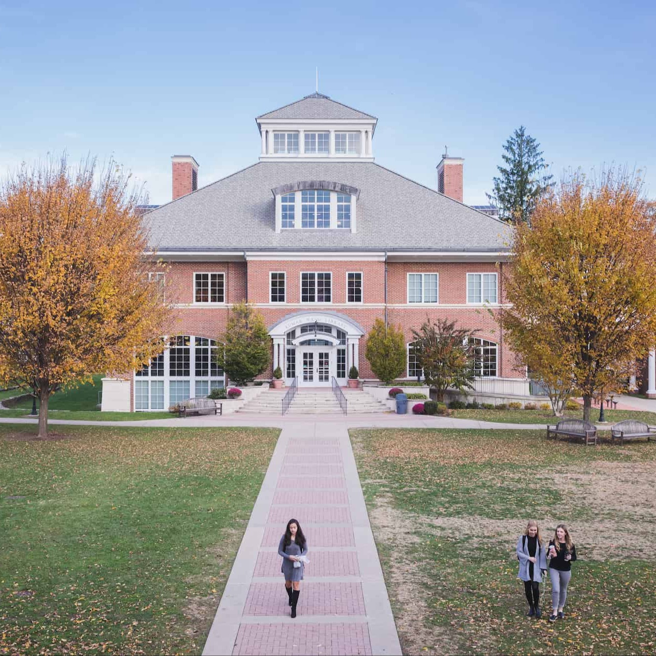 campus building drone aerial shot with fall foliage-1
