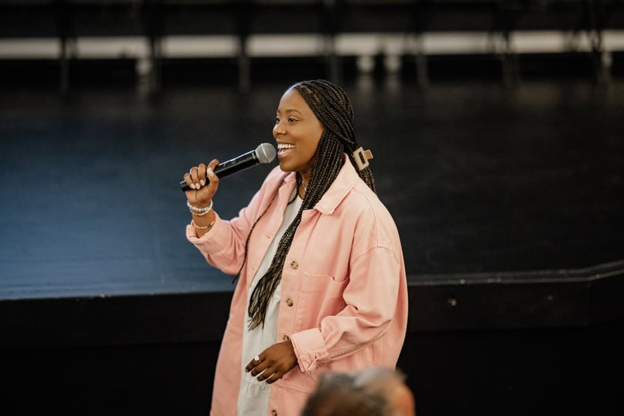 woman with microphone Large