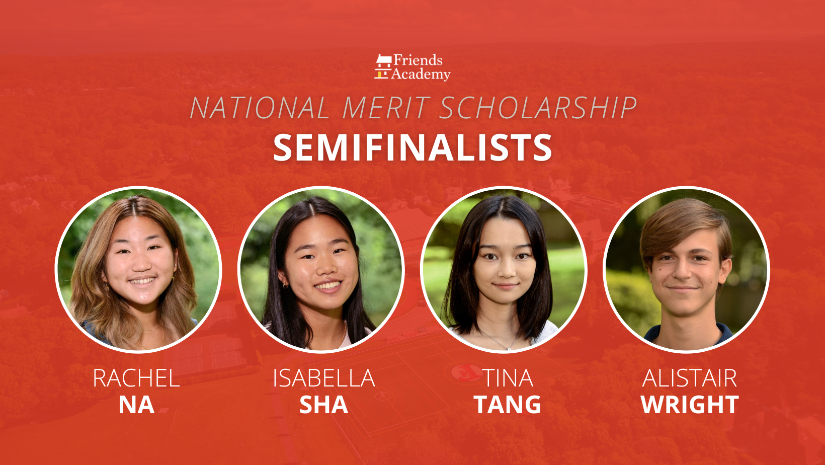 National Merit Semifinalists Rachel Na, Isabella Sha, Tina Tang, and Alistair Wright