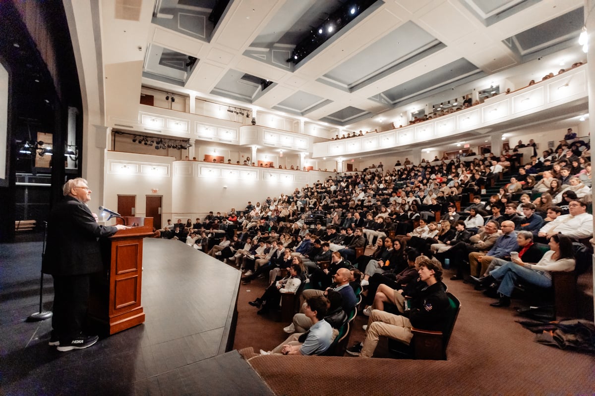 Michael Bornstein talks to students in grades 8-12